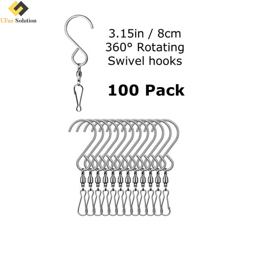 100 Packs 360 degree Stainless steel swivel spiral s hooks for wind spinners, wind chimes, bird feeder, flower pot