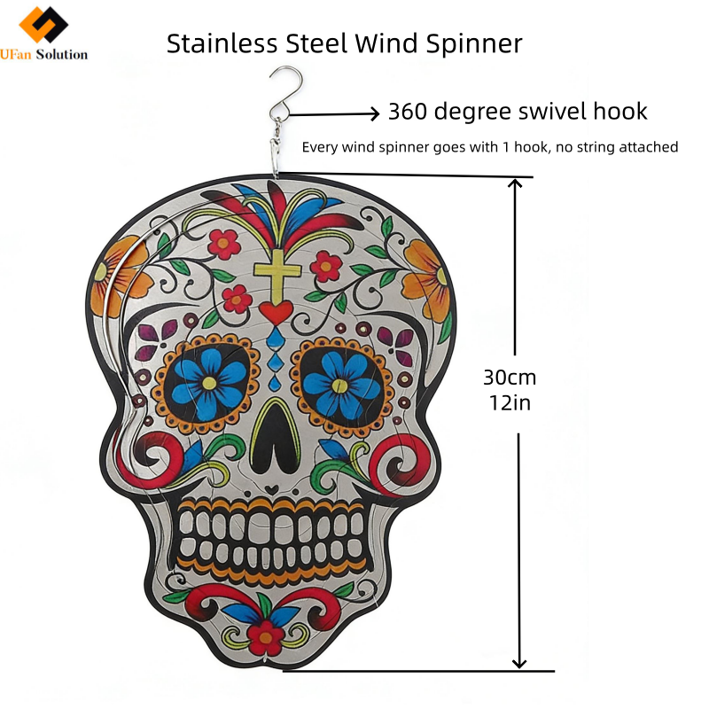 Stainless steel 360-degree swivel hook attached to a metal wind spinner for easy rotation