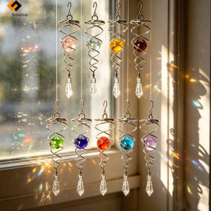 Colorful Gazing Ball Double Spiral Tail Stabilizer Hanging by Window