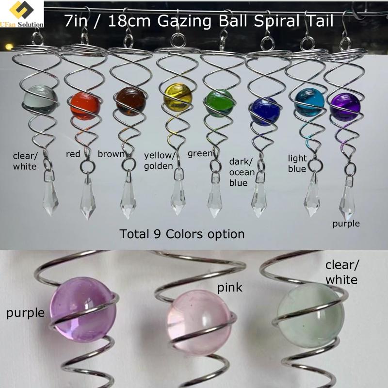 7-inch Gazing Ball Spiral Tail attached to a stainless steel hook, featuring a reflective glass ball stabilizer.