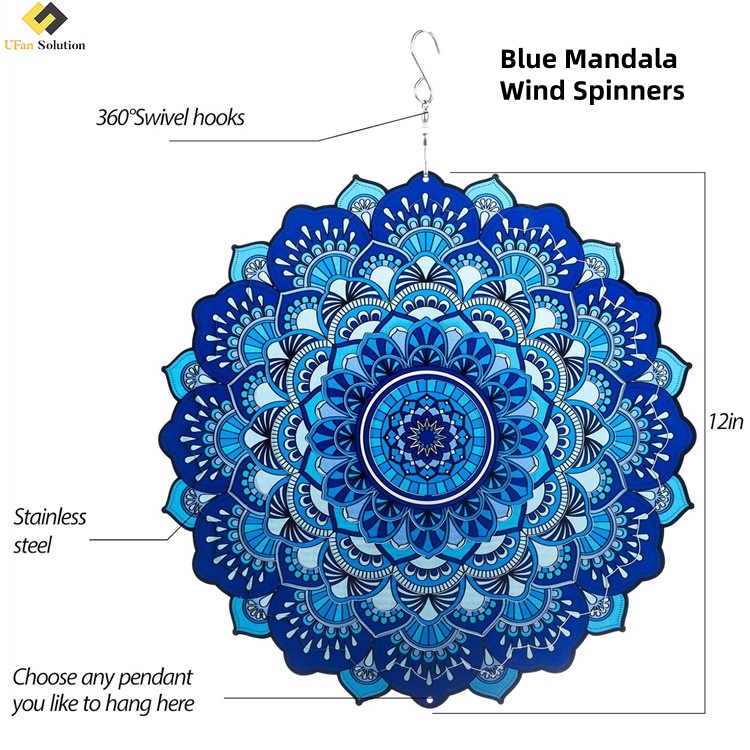 Close-up of the stainless steel 3D rotating wind chimes featuring a 360-degree swivel hook.