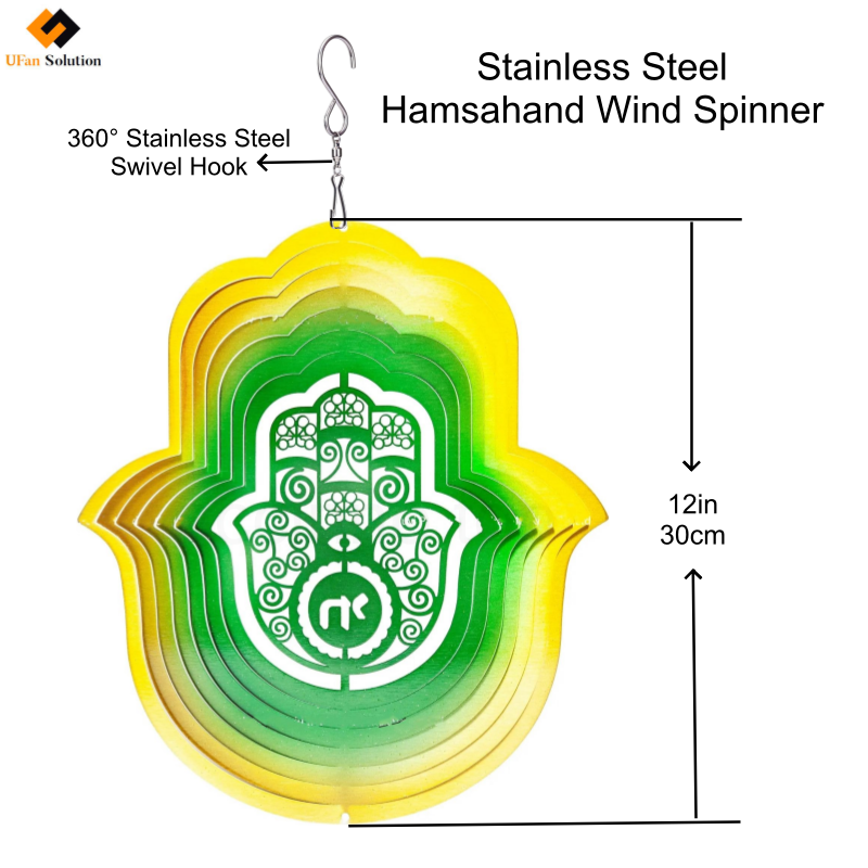 Close-up of 360° stainless steel swivel hook on Fatima Hand Wind Spinner for easy hanging