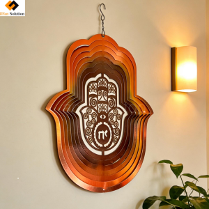 12in Wind Spinner Hamsa Hand – Stainless Steel Kinetic Hamsa Art with 360° Swivel Hook