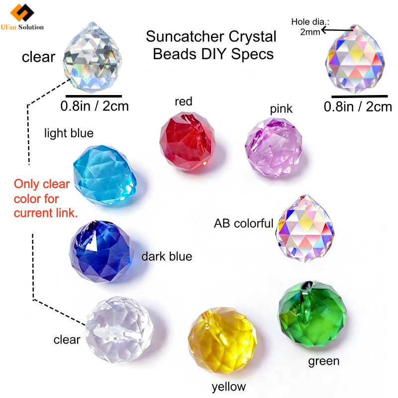 Suncatcher Crystal Prism color variety including red, pink, blue, yellow, and clear beads. However , there is only clear colors for current product link.