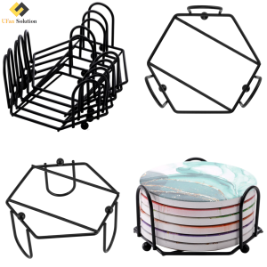 UFan Solution hexagonal coaster rack, a durable wooden coasters holder solution for commercial use with bulk packing.