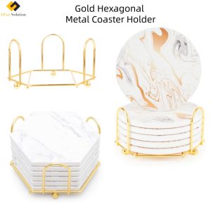 UFan Solution gold metal holder coaster featuring a hexagonal design, ideal for organizing slate coasters bulk quantities.
