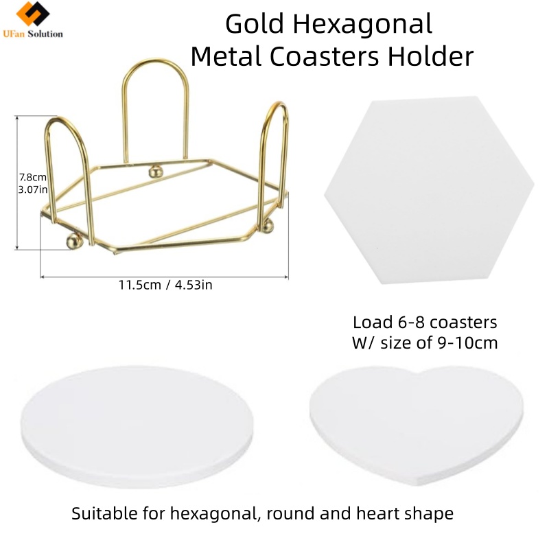 UFan Solution gold metal rack functioning as a stylish brass coaster holder for commercial use with larger capacity.