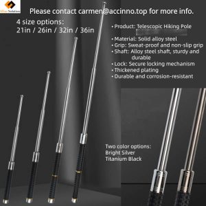 Adjustable Telescopic Walking Stick - 4 Size Options (21in/26in/32in/36in), Solid Alloy Steel, Bright Silver/Titanium Black
