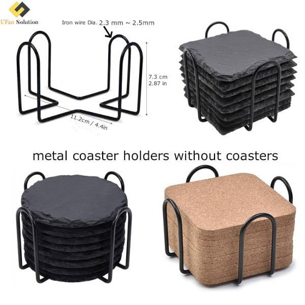 Black Table Coaster Stand dimensions, iron wire dia 2.3-2.5mm, metal holder without coasters, fits 6pcs 10cm coasters (podkładka na stół)