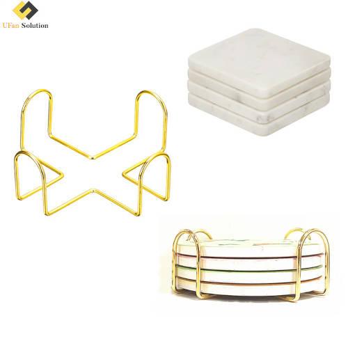 Gold Iron Coaster Caddy with Slate Coasters and Ceramic Coasters (σουβερ) for Drink Coaster Storage