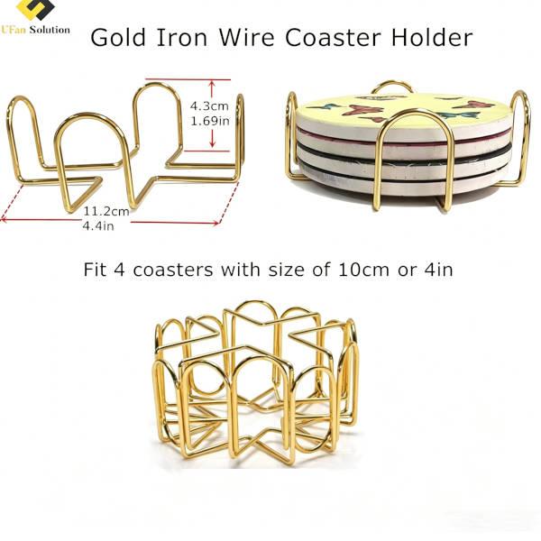 Gold Iron Coaster Caddy – Dimensions & Fit for 4in/10cm Coasters (תחתיות ארטישוק) (with Round Coasters Example)