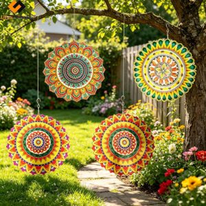 Hanging Colorful Mandala Wind Spinner - 5PACK/item 30cm Stainless Steel, 4-Color Options (Bulk)