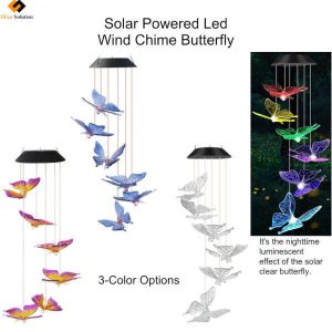 Solar Butterfly Wind Chimes 3 Colors Options - Clear, Blue + Red, Purple + Yellow, Multiple Color Sets Shown