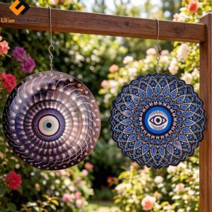 The Evil Eye Unusual Wind Spinner Hanging for garden decor, featuring intricate designs. Perfect for businesses, explore wind spinner evil eye meaning and our blue evil eyes windmills.