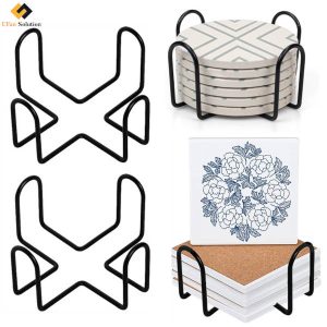 black metal coaster organizer square frame, iron wire holder for 6 coasters （dessous-de-verre）, empty caddy display