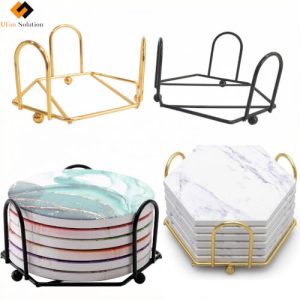 Iron Modern Hexagonal Coaster Rack Displaying Versatile Coaster (dessous-de-verre) Compatibility B2B