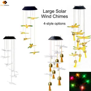 Four Styles of Large Solar Wind Chimes with Dragonfly Designs