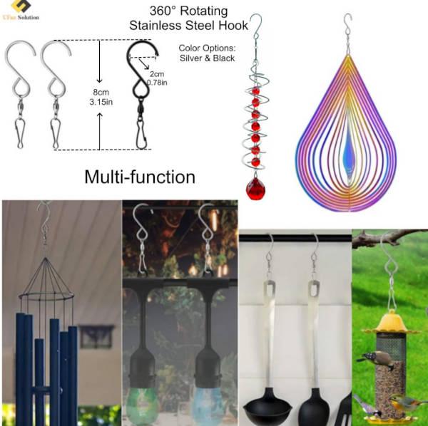 Multi - function 360° Rotating Stainless Steel Swivel Snap Clasp Hook for Wind Chimes, Bird Feeders