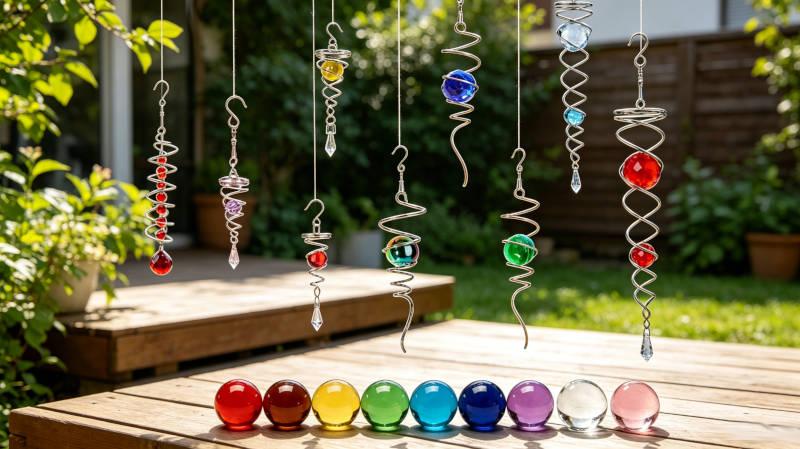 Crystal Wind Chimes Wholesale - Colorful Glass Bead Wind Chimes for Garden/Home Decor, Hanging Wind Spinners with Rainbow Crystal Balls & Metal Coils