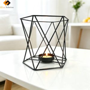 Black Geometric Hourglass Wire Tea Candle Holder - Modern Black Iron Tealight Stand for Bulk B2B Orders