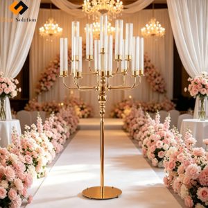Gold Tall Iron Candle Candelabra 13 Arms for Wedding Aisle Decoration