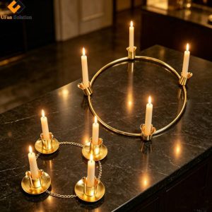 Gold Advent Wreath Candle Holder Ring Stand, Golden Iron Candle Holders For Advent Wreath (with chain & circular ring, candles/decor for display only)