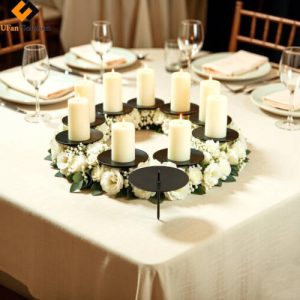 Metal Spike Pillar Candle Holders Bulk – Elegant Table Wreath Centerpiece with White Pillar Candles, Black Candle Stick, and Floral Decor (Advent Wreath Candle Holder, Candle Pillar Holder, Candle Holder Centerpiece)