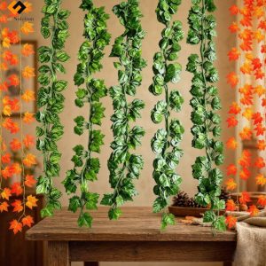 20 Pack Faux Silk Fake Leaf Wall Hanging Vine Decor, a warm autumn fake vine display with artificial ivy vines and maple leaf accents